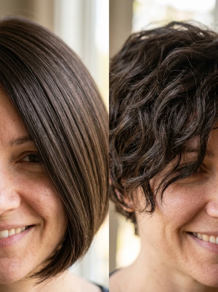 Short wig texture guide comparing straight, soft-wave, curly and textured short wig styles for virtual try-on